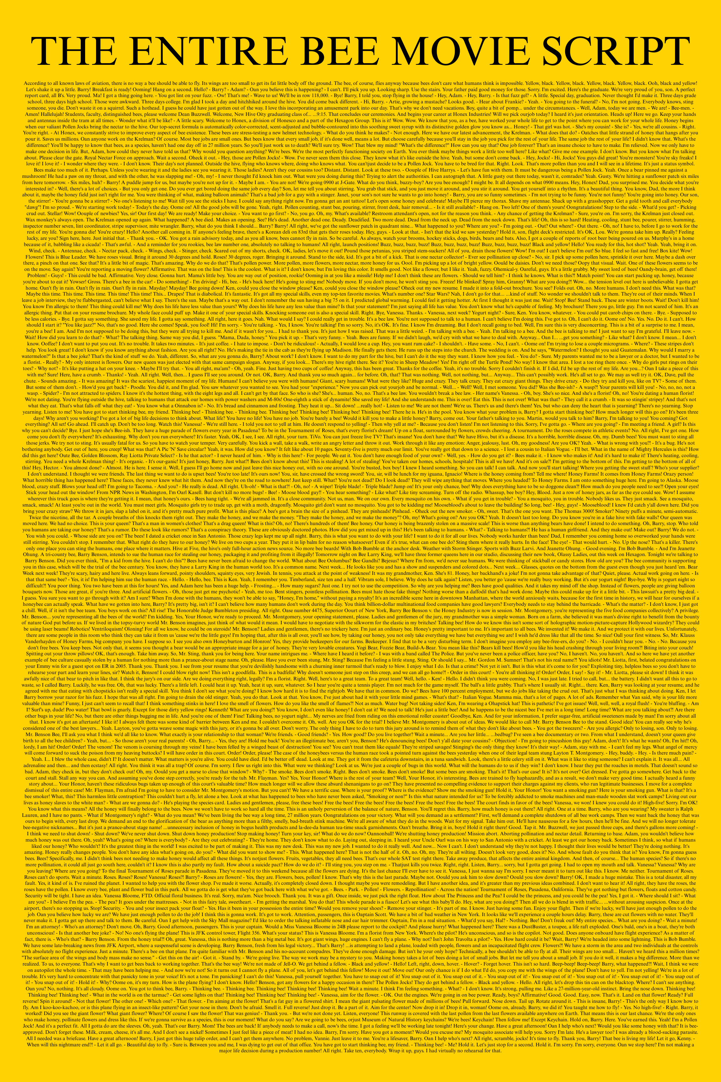 The Entire Bee Movie Script – Memes – WALLROOM