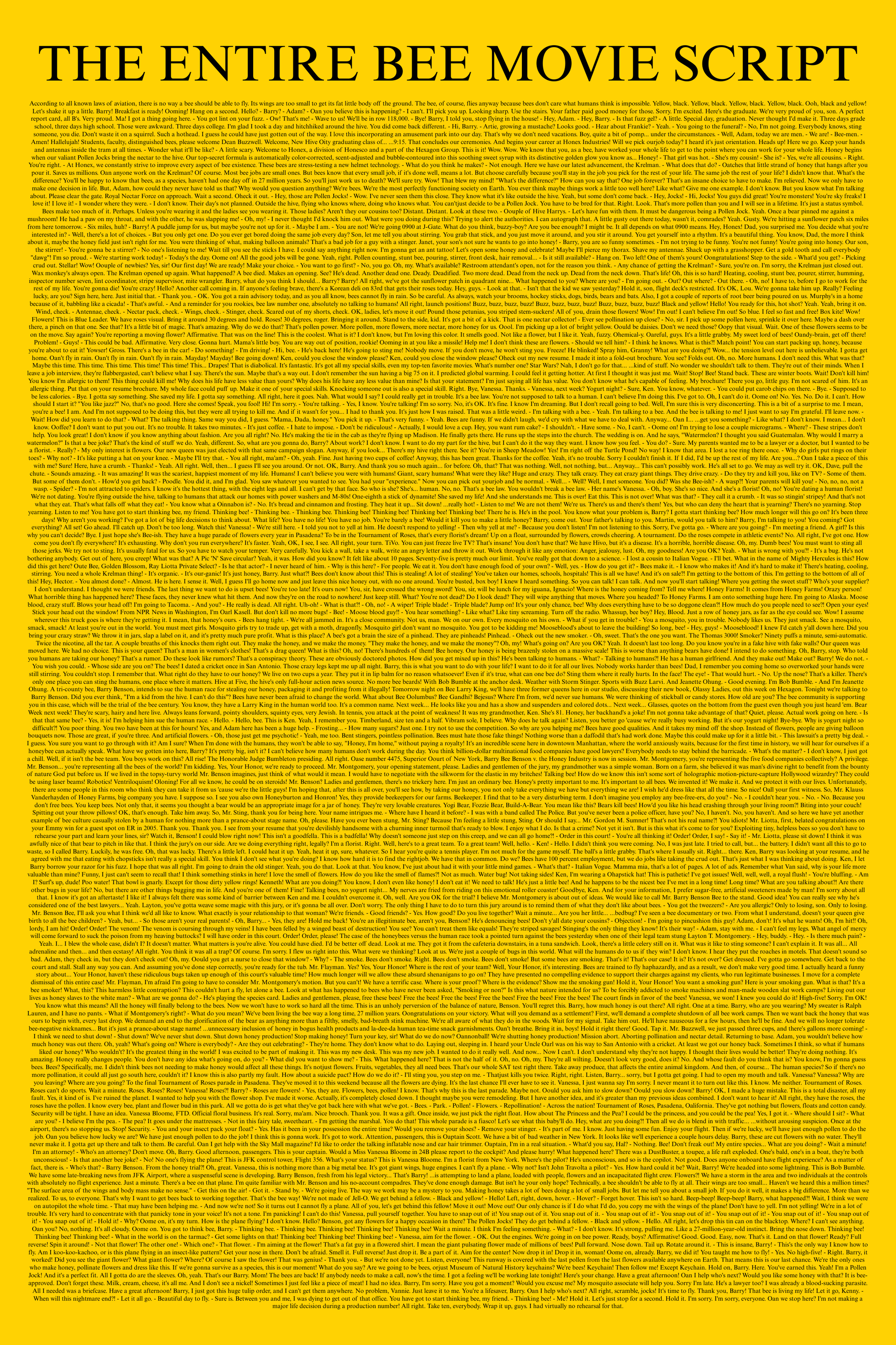 The Entire Bee Movie Script – Memes