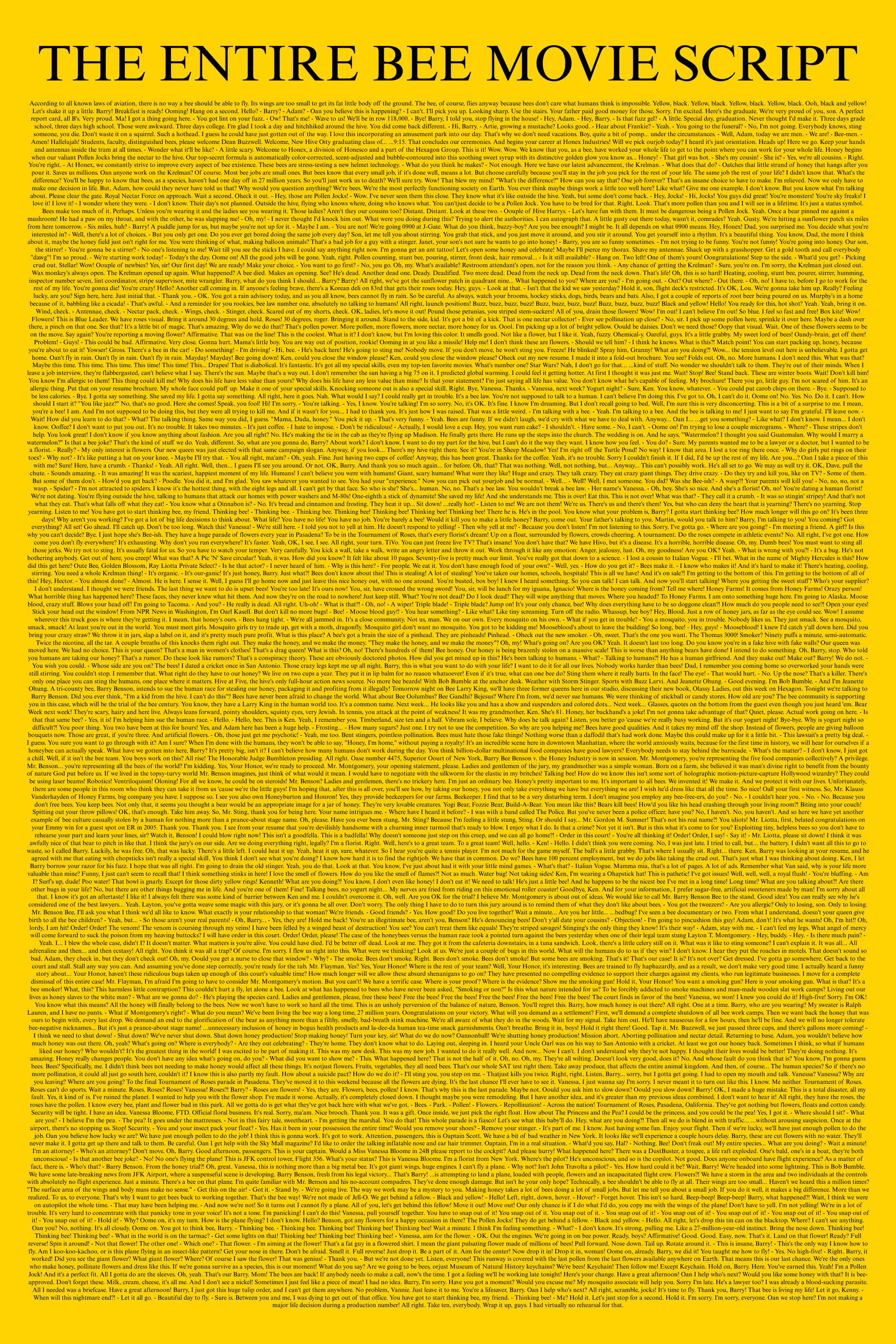 The Entire Bee Movie Script – Memes